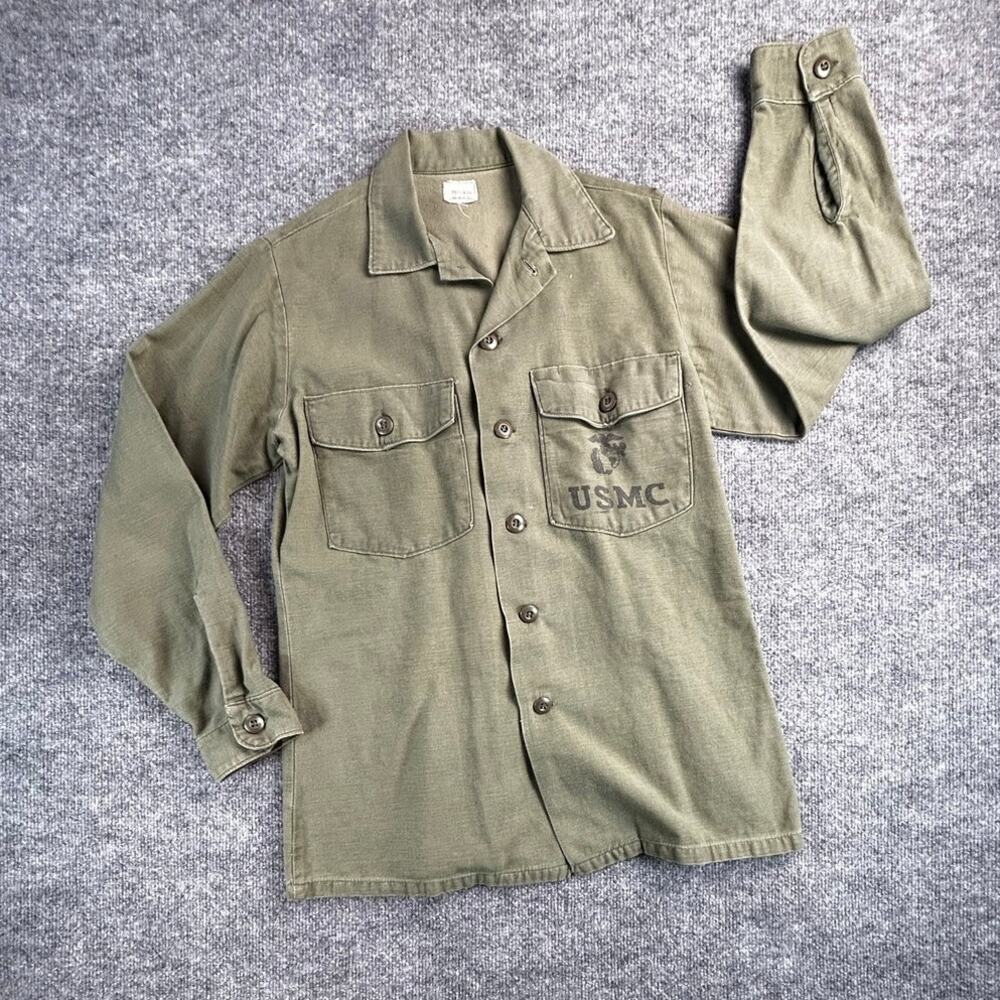Vintage 1968 USMC OG-107 Utility Shirt Men's M Vietnam War EGA Stencil